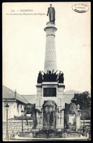 Chambéry. La Fontaine des Éléphants, de Boigne