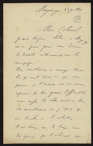 Lettre signée Lhanz [ ?] adressée à Lannoy de Bissy