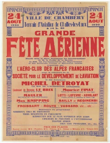 Grande fête aérienne : Challes-les-Eaux août 1930