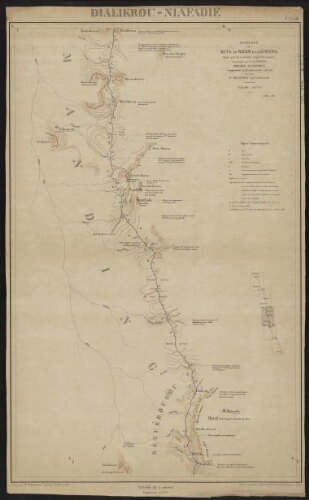 Itinéraire de Kita au Niger et à Kéniéra suivi par la colonne expéditionnaire commandée par le L[ieutenan]t Colonel Borgnis Desbordes commandant supérieur du Haut-Sénégal. 3e feuille, Dialikrou - Niafadie