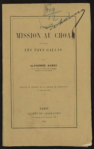 Une mission au Choa et dans les pays Gallas / par Alphonse Aubry, 1887