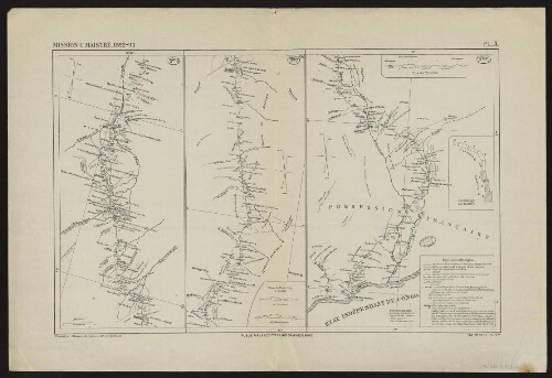 Mission C. Maistre. 1892-93  : Itinéraire entre l'Oubangui, le Chari et la Bénoué. Pl. A. Feuilles 1 à 3