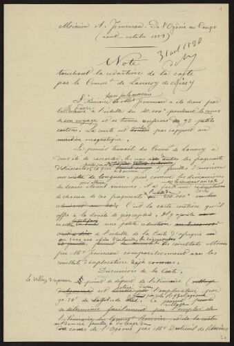Notes sur la mission d'A. Fourneau, août-octobre 1889