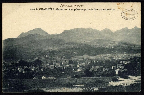 Chambéry (Savoie). Vue générale prise de St-Louis-du-Mont