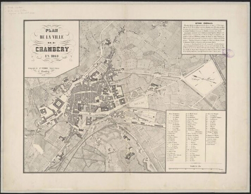 Plan de la ville de Chambéry en 1869