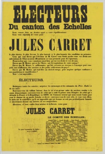 Electeurs du Canton des Echelles [...] Jules Carret, le Comité des Echelles