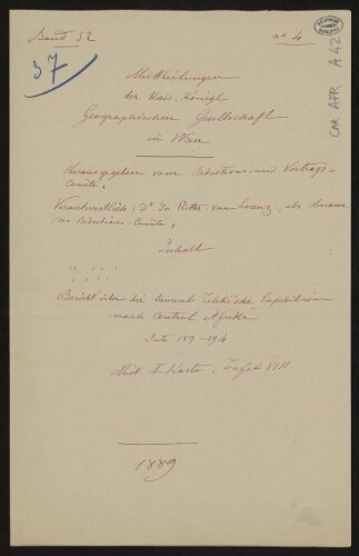 Route der Expedition des Graf. Samuel Teleki vom Baringo-See zu den Rudolf und Stefanie-Seen. 1888