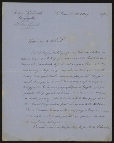 Lettre de Frederico Bonola à Lannoy de Bissy