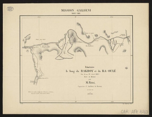 Mission Gallieni 1880-1881. Itinéraire le long du Bakhoy et du Ba-Oulé, du 14 au 20 avril 1880