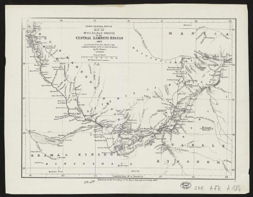 South central Africa, map of Mr F. C. Selous' routes in the central Zambesi region, 1888