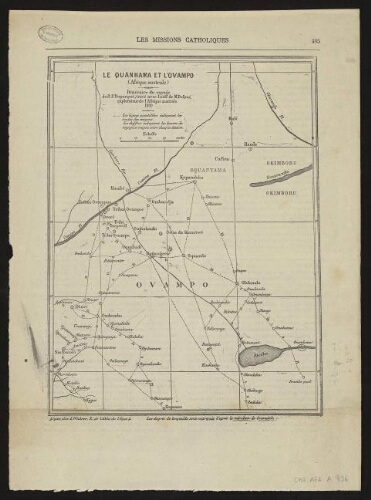 Le Ouanhama et l'Ovampo, Afrique australe : itinéraire du voyage du R.P. Duparquet, tracé avec l'aide de M. Dufour,…