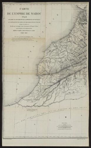 Carte de l'empire de Maroc indiquant les communications principales, la division en gouvernemens et la répartition de la population des diverses races sur le sol,…