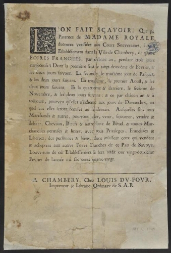 Lettres patentes de madame Royale