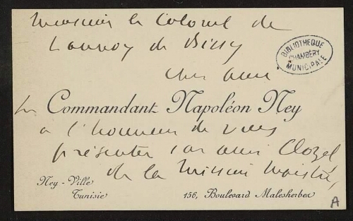 Carte de visite du commandant Napoléon Ney