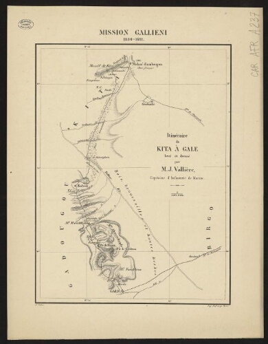 Mission Gallieni 1880-1881. Itinéraire de Kita à Gale