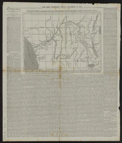 Stanley's map of his route through the hitherto unknown regions of Africa, exploration 1876, 77