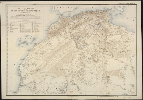 Carte du Sahara et du Nord-Ouest de l'Afrique, de la Méditerranée au Sénégal et au Lac Tchad