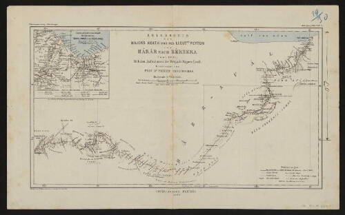 Reiseroute des Major's Heath und des Lieuts. Peyton von Harar nach Berbera. Juni 1885. Nach dem Aufnahmen des Brigade Majors Heath