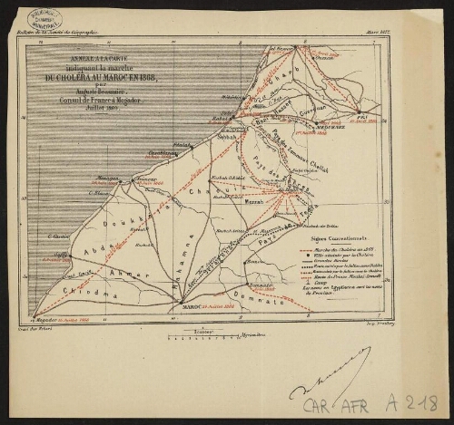 Annexe à la carte indiquant la marche du choléra au Maroc en 1868