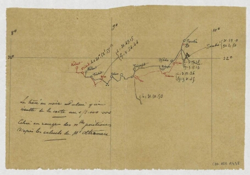 [Carte représentant l'itinéraire d'Henri Duveyrier entre Nalout et Taredié]