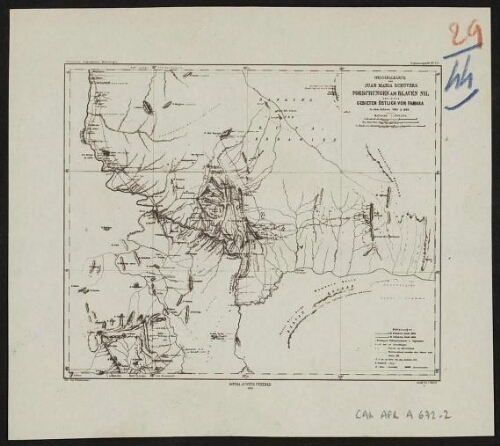 Originalkarte von Juan Maria Schuvers Forschungen am Blauen Nil und in den Gebieten östlich von Famaka in den Jahren 1881 & 1882