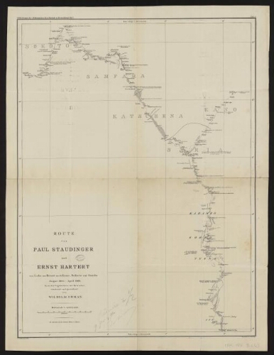 Route von Paul Staudinger und Ernst Hartert von Loko am Benuë nach Kano, Sokoto und Gandu, Augut 1885 - April 1886 nach den Tagebüchern der Reisenden