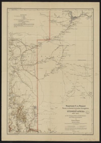 Hauptmann C. von François' Routen im deutsch-britischen Grenzgebiete in Südwest-Afrika 1890-1892, mit allen vorhandenen Routen, namentlich derjenigen des Dr Fleck