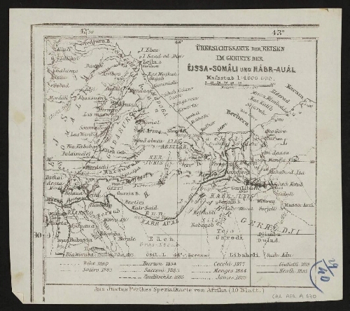 Ubersichtskarte der Reisen im geriete der Êjssa-Somâli und Habr-Aual