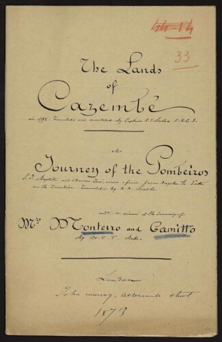 Notes sur "The lands of Cazembe" / Monteiro and Camitto, London, 1873, 2 pièces e