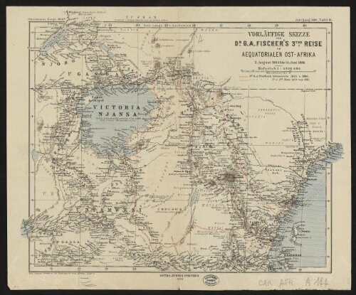 Vorläufige Skizze von Dr G. A . Fischer's 3ter Reise im Aequatorialen Ost-Afrika, 3 August 1885 bis 14 Juni 1886