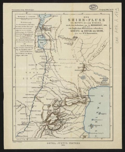 Der Shire-Fluss von Matope bis zum Nyassa, nach der Aufnahme von A. Merensky, 1891, und die von Englischen Missionaren erforschten Gebiete im Osten des Shire