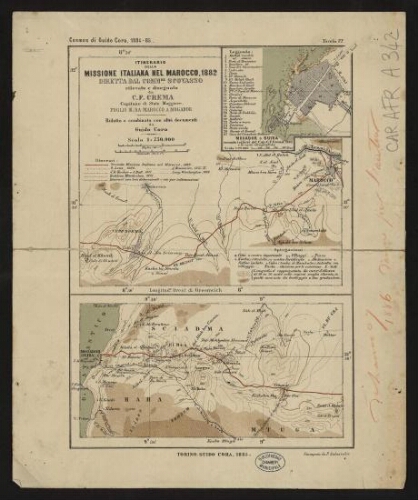 Itinerario della missione italiana nel Marocco, 1882, diretta dal commre Scovasso. Foglio III : da Marocco a Mogador