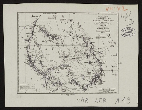 Originalkarte der neuesten Routen-Aufnahmen von Dr Emin-Bey & Mr F. Lupton im Gebiete der Bari, Lattuka & Schuli, 1880 u. 1881