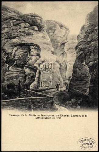 Passage de la Grotte. Inscription de Charles Emmanuel.