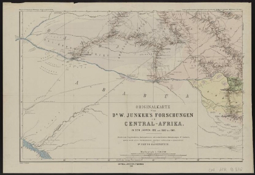 Originalkarte von Dr W. Junker's Forschungen in Central-Afrika in den Jahren 1877-78 und 1880 bis 1885. Vierblattkarte von Central-Afrika in 1:750 000 Sektion III, S.W. Blatt