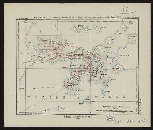 Originalkarte einer Forschungsreise auf der Sesse Insel