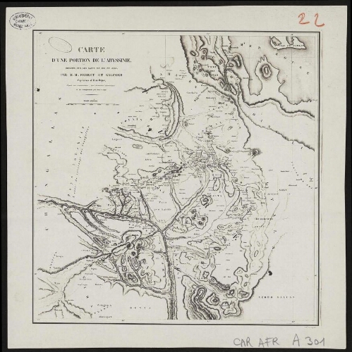 Carte d'une portion de l'Abyssinie dressée sur les lieux en 1841 et 1842 par M.M. Ferret et Galinier,…