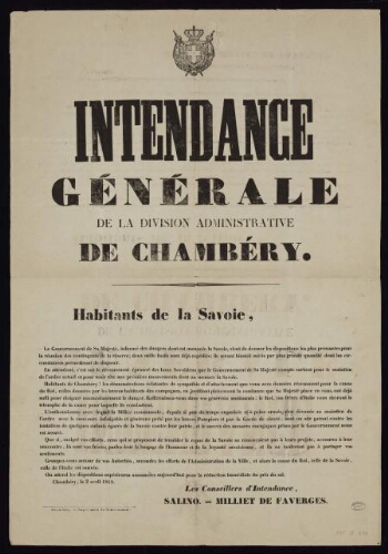 Intendance générale de la division administrative de Chambéry