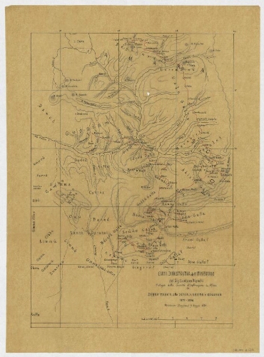 Carta dimostrativa dell' itinerario del Sig. Gustavo Bianchi delegato della Societa d'esplorazione in Africa da Debra Tabor allo Scioa, Kabena e Goggiam, 1879-1880
