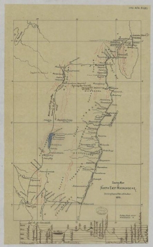 Sketch map of north east Madagascar shewing route of Rev. J.A. Houlder