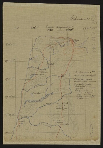 Maroc. Itinéraire de la mission extraordinaire envoyée au Maroc en avril 1885 pour accompagner à Fez M. Féraud,...Planche n°1