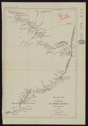 Tracé provisoire des itinéraires de l'Ogôoué au Congo par P. S. de Brazza, 1880