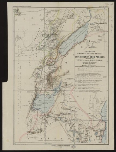 Provisorische original-Routen-Skizze der Expedition Dr Emin Pascha's im Westen des Victoria-und des Albert-Njansa