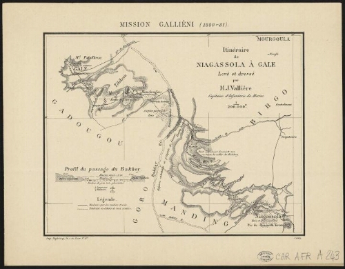 Mission Galliéni 1880-1881. Itinéraire de Niagassola à Gale