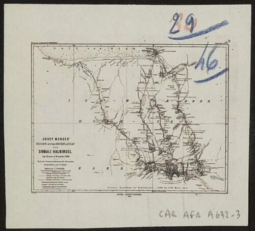 [Réduction de] Josef Menges's Reisen auf das Hochplateau der Somali Halbinsel im Januar & Dezember 1884