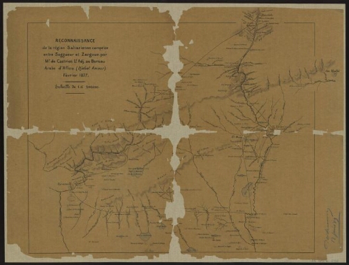 Reconnaissance de la région saharienne comprise entre Seggueur et Zergoun par Mr de Castries Lt Adj. au Bureau Arabe d'Aflou, Djebel Amour, février 1877