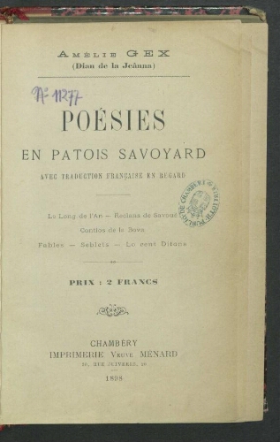 Poésies en patois savoyard, avec traduction française en regard