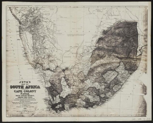 [Reproduction de] Juta's map of South Africa containing Cape colony Natal South african republic, Orange free state, Criqualand, Kaffraria, Basutoland, Zululand, Damaraland, Betshuanaland and other territories…