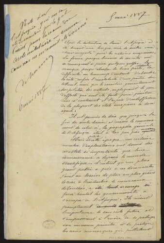 Brouillon de la communication de Lannoy de Bissy pour le cercle militaire, écrite à la demande du général Perrier