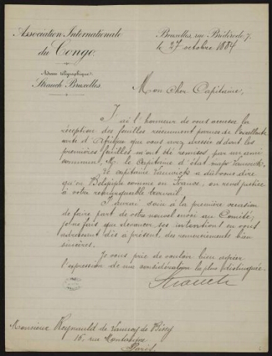Lettre signée Strauch adressée à Lannoy de Bissy